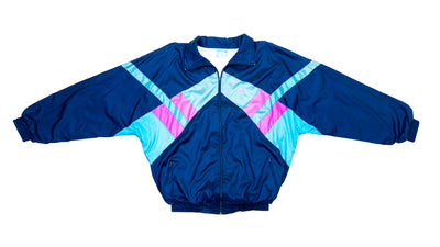 Adidas - Blue with Green Colorblock Bomber Jacket 1990s X-Large