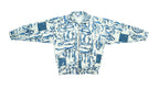 Reebok White and Blue Crazy Patterned Track Jacket 1990s Medium Retro Vintage 