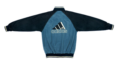Adidas - Black & Grey Big Logo Suede-Like Track Jacket 1990s Large