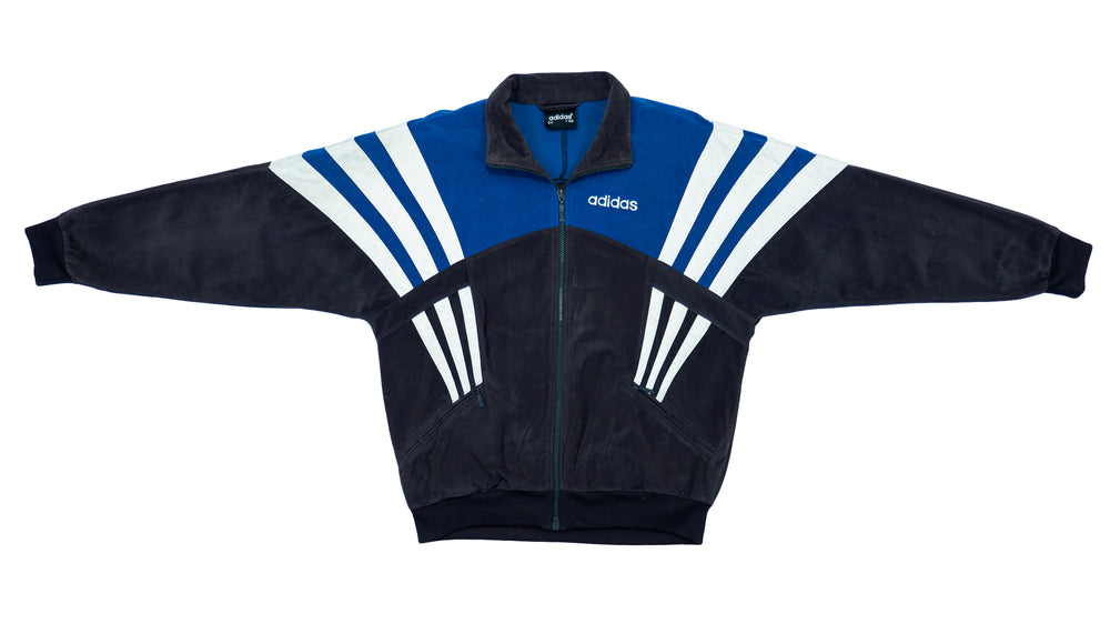 Adidas - Black, Blue & White Suede Track Jacket 1990s Medium Vintage Retro