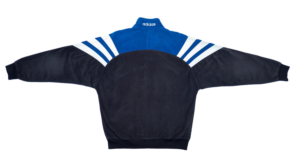Adidas - Black, Blue & White Suede Track Jacket 1990s Medium Vintage Retro