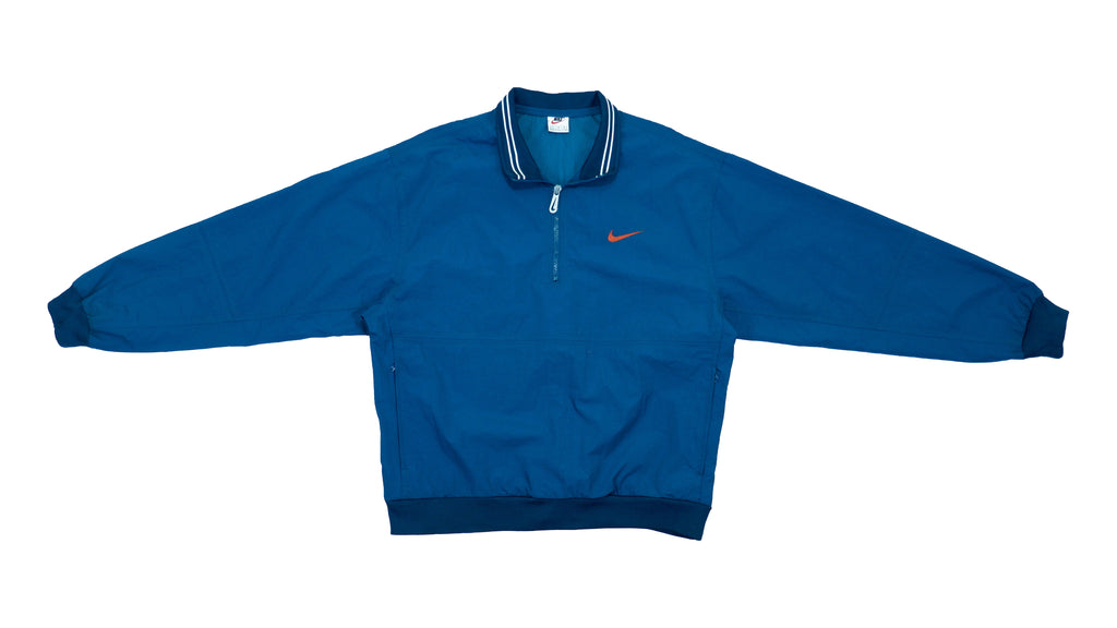 Vintage Retro Nike - Blue 1/4 Zip Back Spell-out Pullover 1990s Large