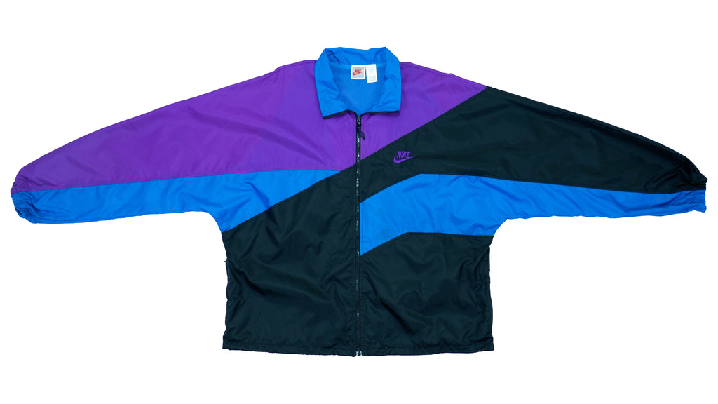 Vintage Retro Nike - Blue, Purple & Black Colorblock Grey Tag Windbreaker 1980s XX-Large