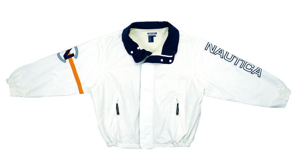 Vintage Retro Nautica - White Big Logo and Spellout Competition Sailing Jacket 1990s X-Large