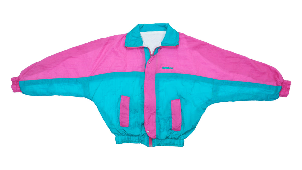 Vintage Retro Reebok Blue and Pink Two Tone Windbreaker Jacket 1980s Medium
