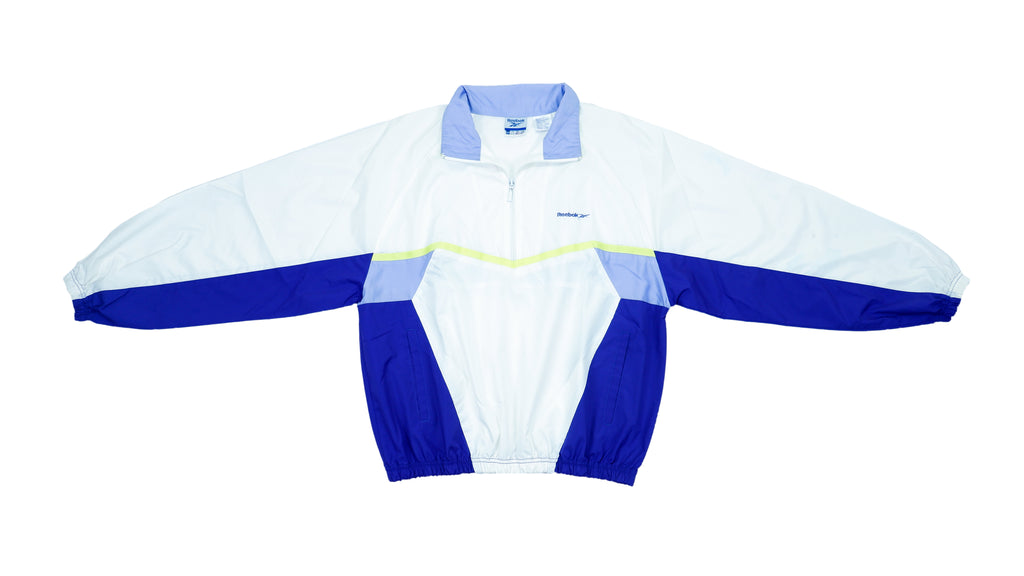 Vintage Retro Reebok Blue and White Two Tone 1/4 Zip Windbreaker Jacket 1990s Large