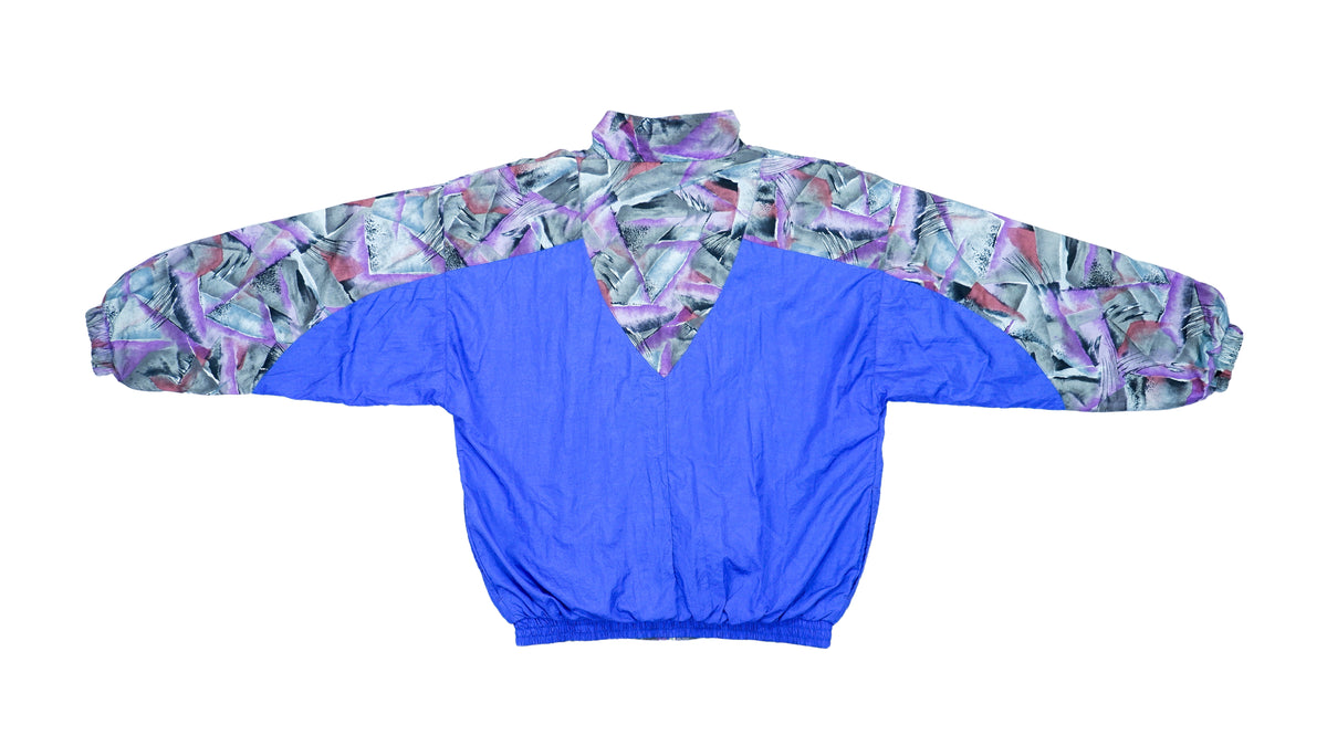 Vintage Retro Reebok Blue Crazy Patterned Windbreaker Jacket 1980s Large