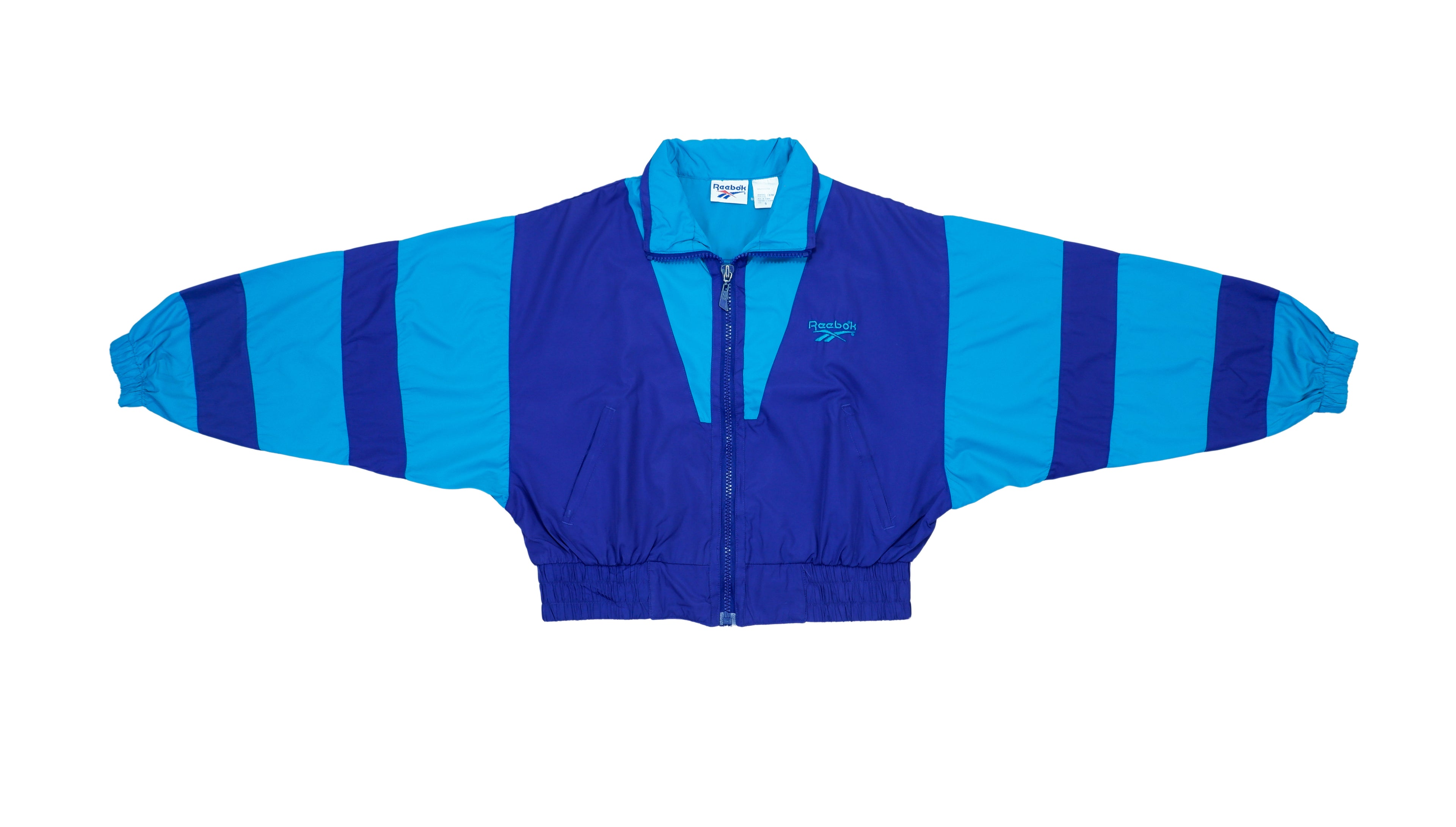 Vintage Retro Reebok Light and Dark Blue Stripe Two Tone Track Jacket 1990s Small