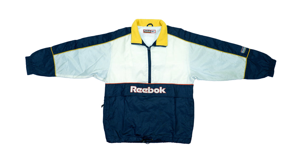 Vintage Retro Reebok Blue and White Athletic Department 1/2 Zip Pullover Jacket 1990s Medium