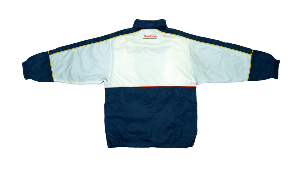 Vintage Retro Reebok Blue and White Athletic Department 1/2 Zip Pullover Jacket 1990s Medium