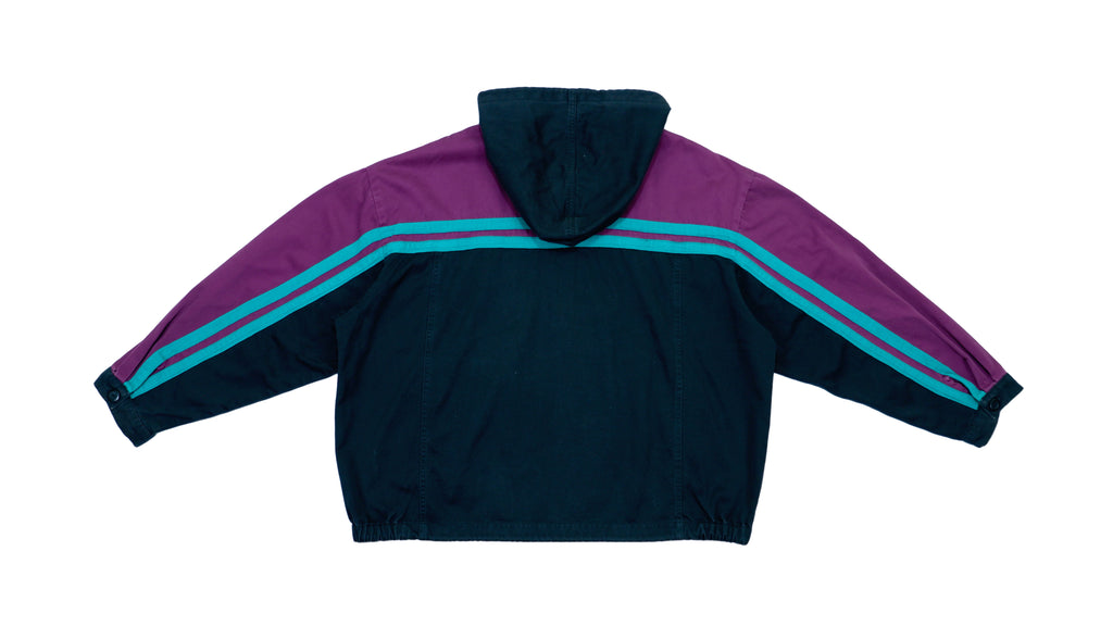 Retro Vintage Grey Tag Nike - Black and Purple Colorblock Rugby Embroidered Jacket 1990s X-Large