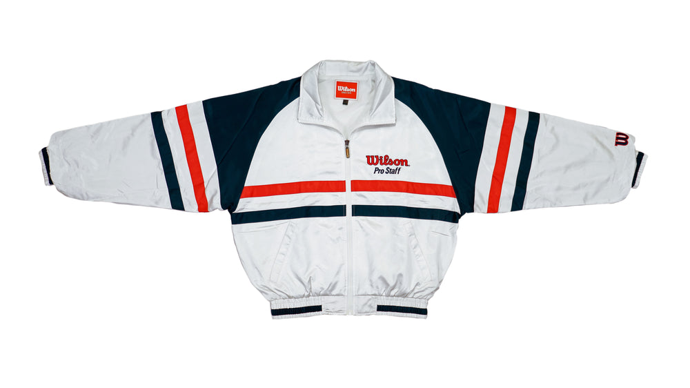 Vintage Retro Wilson - White with Black & Red Bomber Jacket 1990s Medium