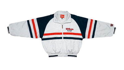 Wilson - White with Black & Red Bomber Jacket 1990s Medium