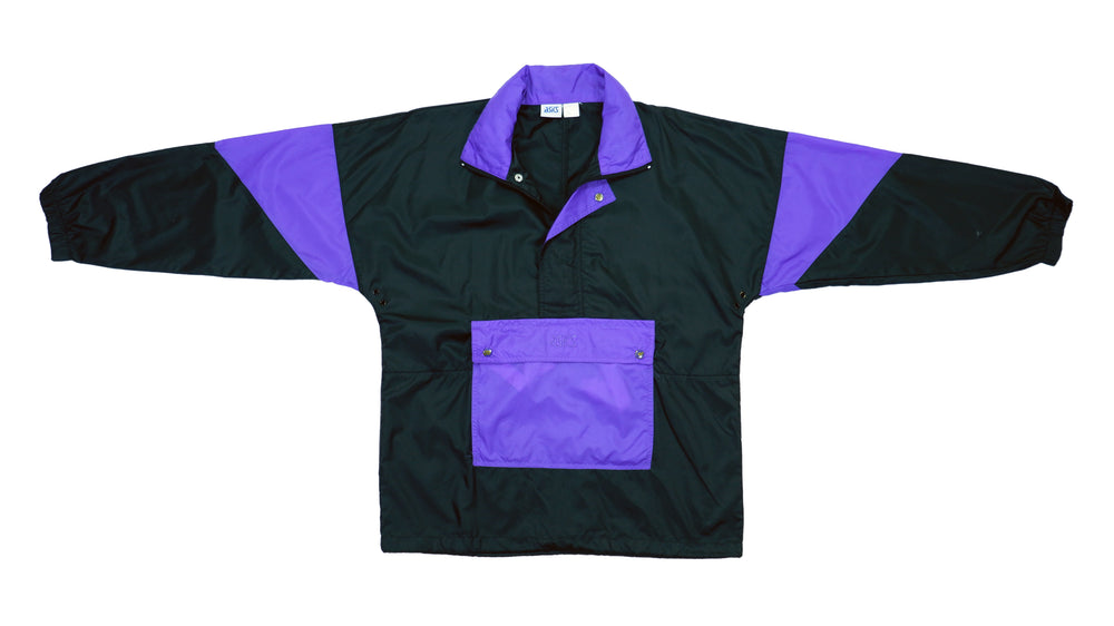 Vintage Retro Asics - Black & Purple 1/4 Zip Windbreaker 1990s Large