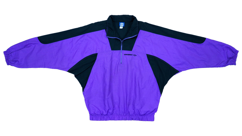 Umbro - Purple & Black 1/4 Zip Colorblock Windbreaker 1990s X-Large Vintage Retro