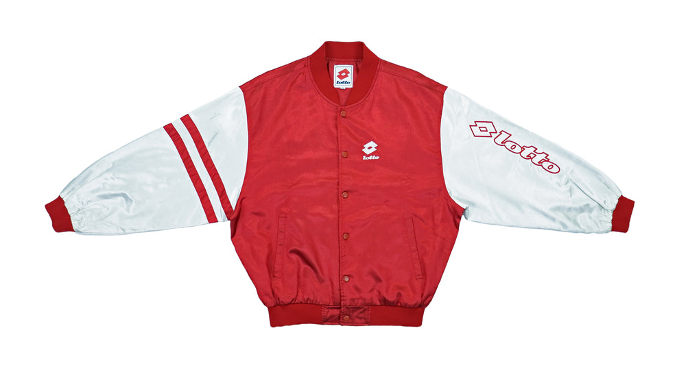 Vintage Retro Lotto - Red & White Satin Button Up Bomber Jacket 1990s Large
