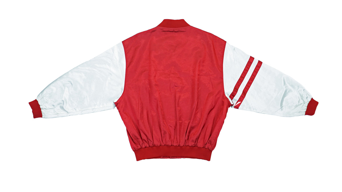Vintage Retro Lotto - Red & White Satin Button Up Bomber Jacket 1990s Large