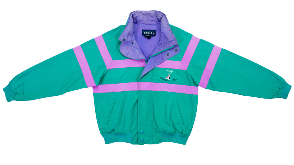 Vintage Retro Nautica - Green with Pink Sailing Challenge Jacket 1990s X-Large