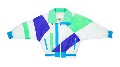 Nike - Blue, Green & White Colorblock Bomber 1990s Large