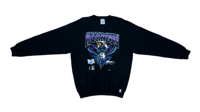 NBA (Logo 7) - Charlotte Hornets Big Logo Black Sweatshirt 1990s Large