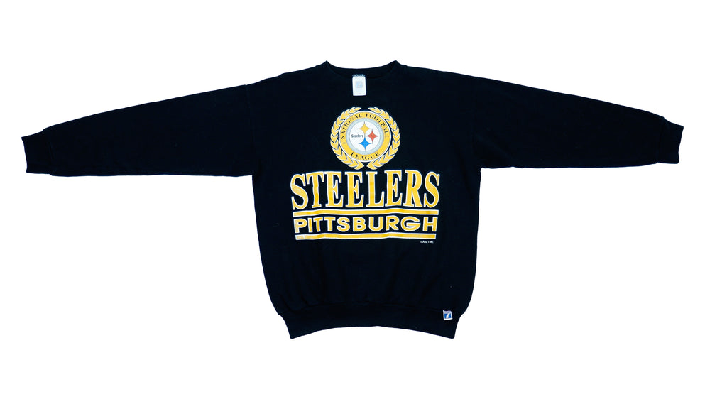 Vintage Retro NFL Football NFL (Logo 7) - Pittsburgh Steelers  Big Logo Black Sweatshirt 1990s Large