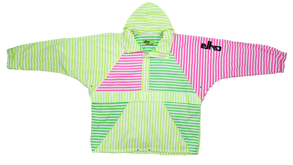 Vintage Retro Elho - Yellow & Green & Pink Striped 1/4 Zip Windbreaker 1990s XX-Large