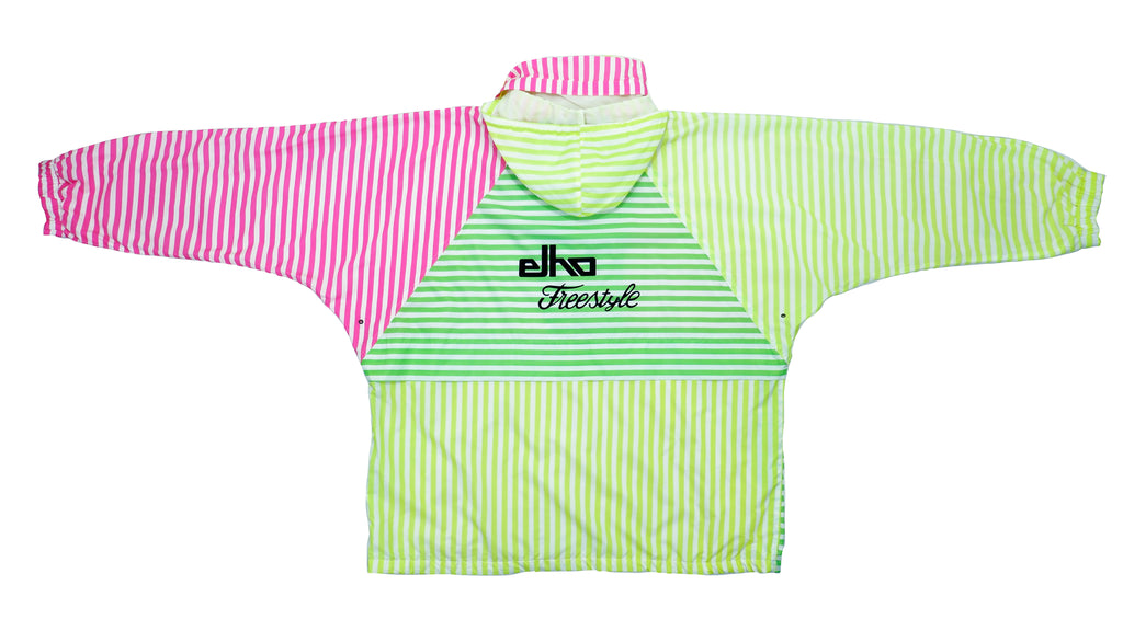Vintage Retro Elho - Yellow & Green & Pink Striped 1/4 Zip Windbreaker 1990s XX-Large