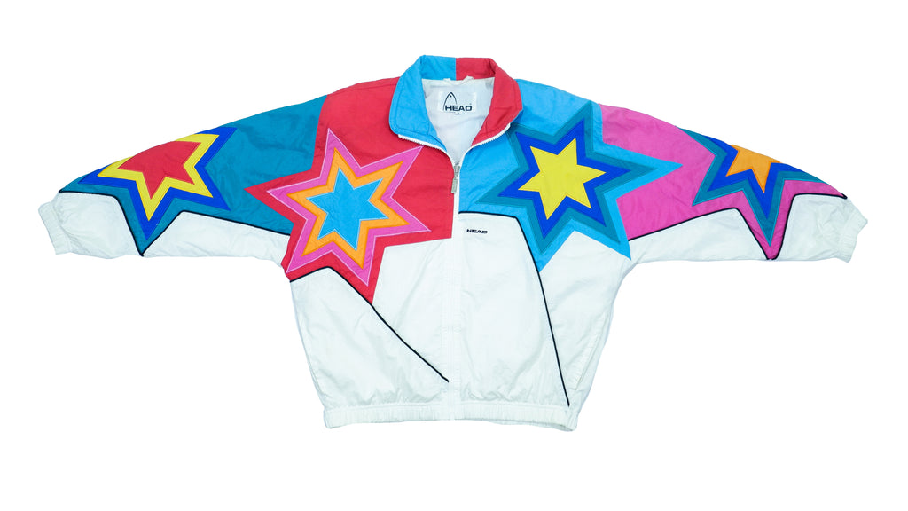 Vintage Retro Head - Multicolored Star Bomber Jacket 1990s Medium