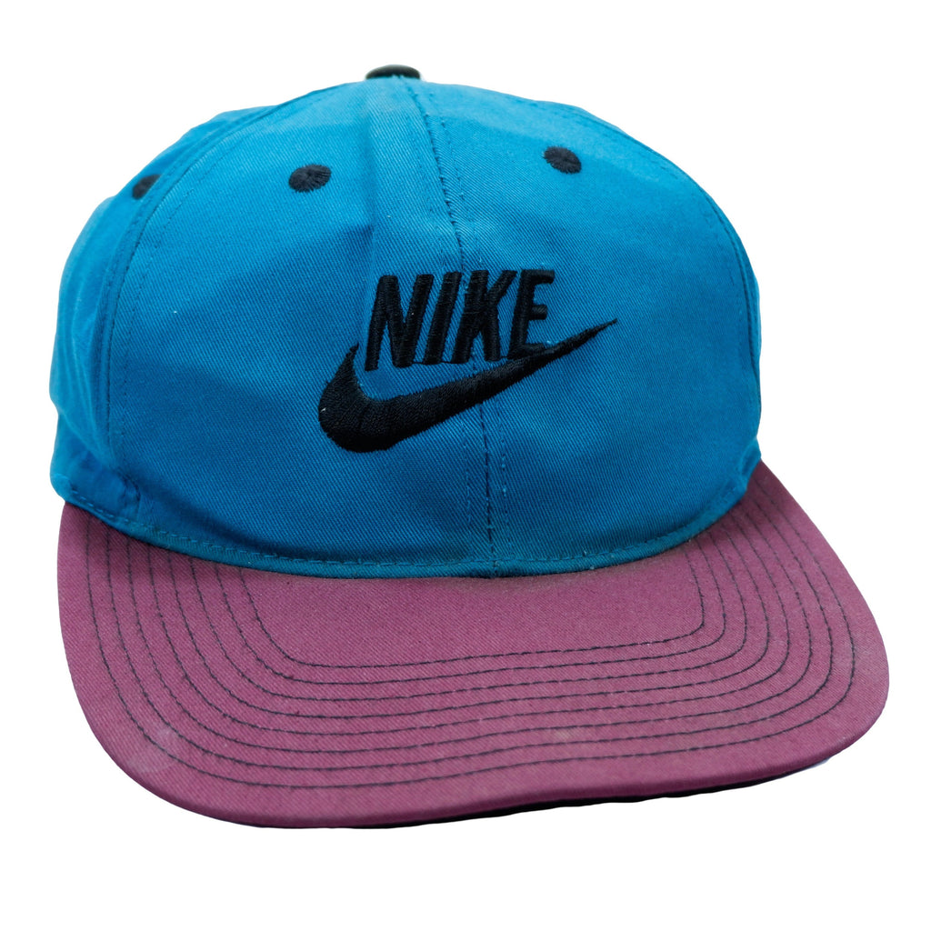 Vintage Retro Nike - Blue & Maroon Snapback Hat 1990s Adjustable
