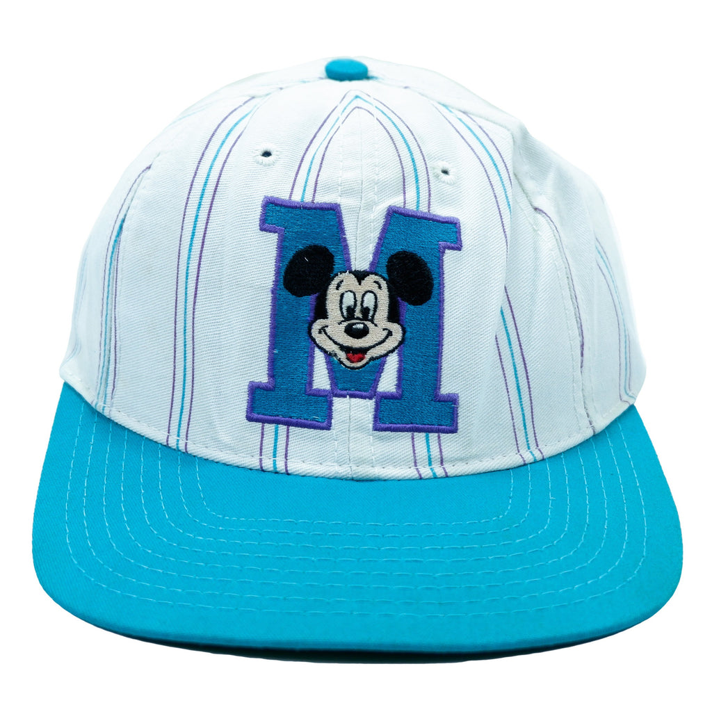 Vintage Retro Disney - White & Turquoise Mickey Mouse Snapback Hat 1990s Adjustable