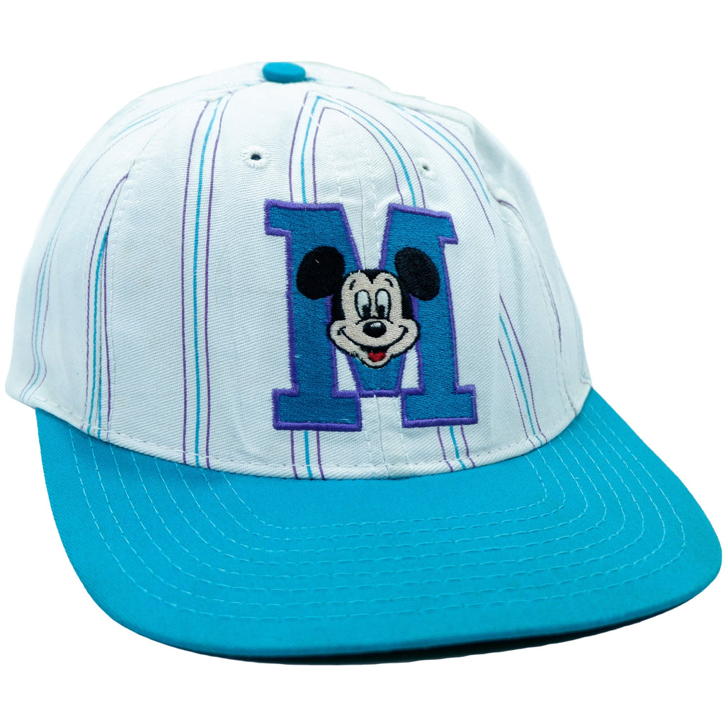 Vintage Retro Disney -  White & Turquoise Mickey Mouse Snapback Hat 1990s Adjustable