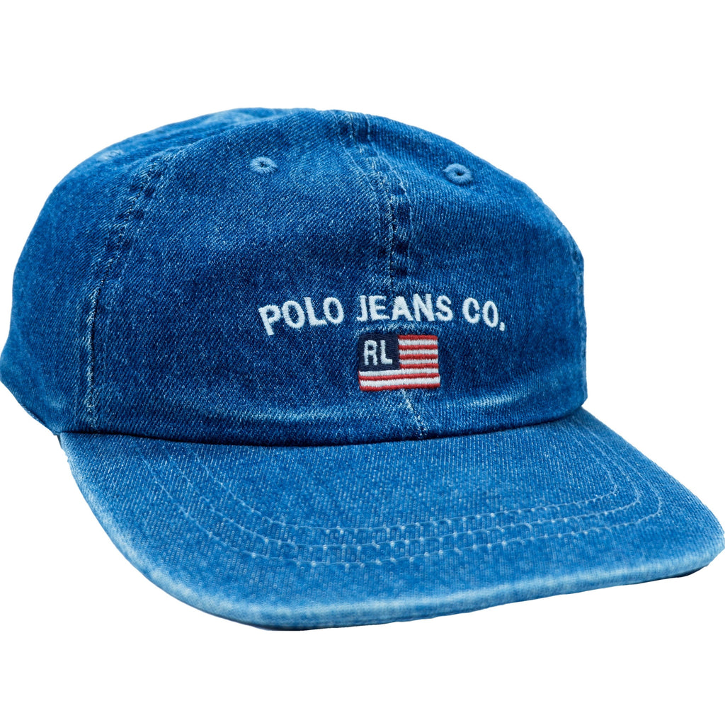 Ralph Lauren (Polo) -  Blue Denim Strap Back Hat 1990s Adjustable