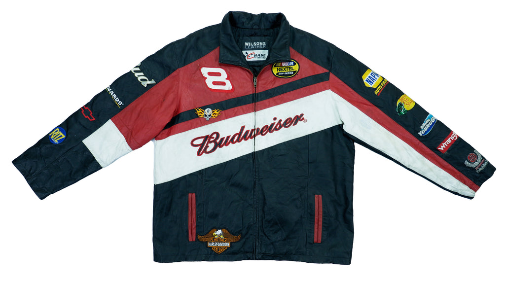 Vintage Retro Budweiser NASCAR (Chase) - Leather Dale Earnhardt Jr. Jacket 1990s Medium