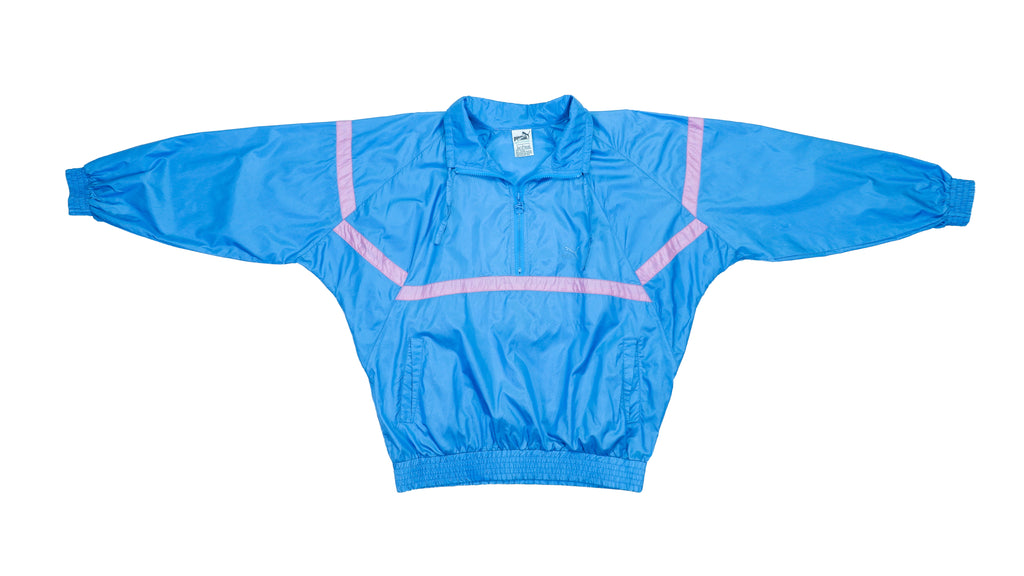 Vintage Retro Puma - Blue 1/4 Zip Windbreaker 1990s Large