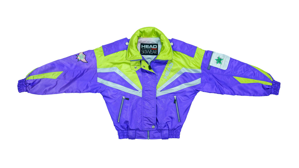 Vintage Retro Head - Purple & Green Flashy Ski Jacket Medium
