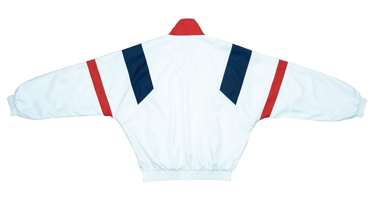 Vintage Retro Wilson - White with Blue & Red Bomber Jacket 1990s Large