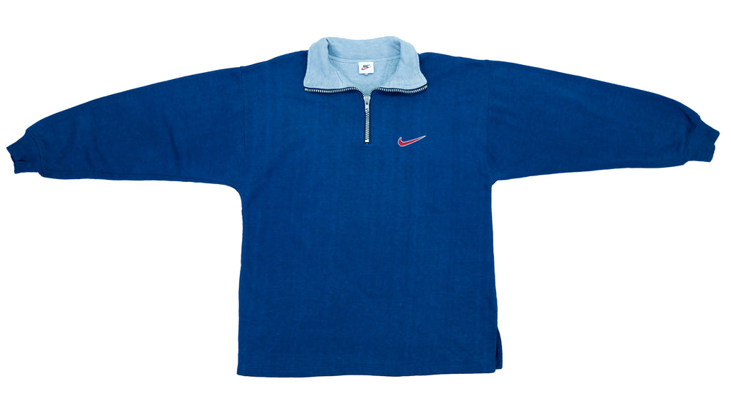 Vintage Retro Nike - Blue 1/4 Zip Sweatshirt 1990s Large