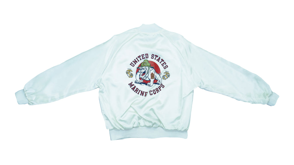 Retro Vintage - Silver US Marine Corps Satin Jacket 1990s Large