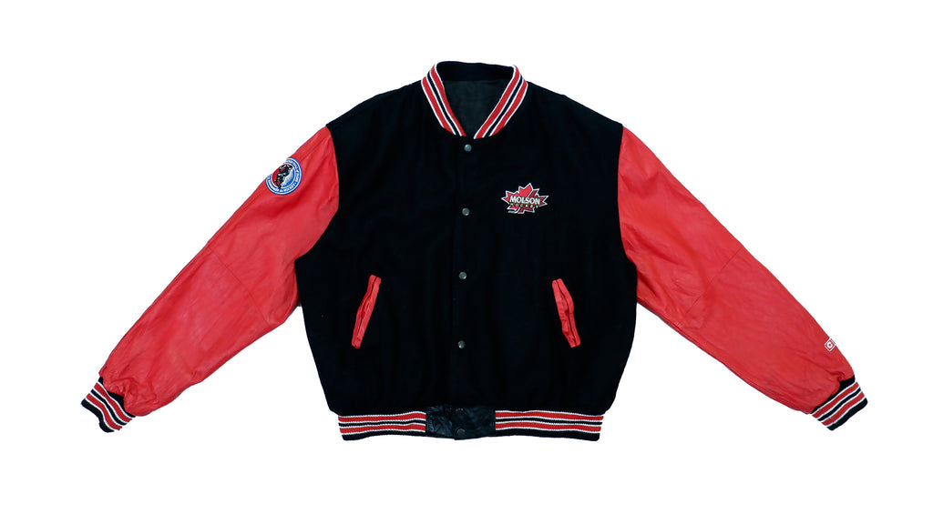 Retro Vintage - Leather Molson Canadian Hockey Jacket 1990s Large