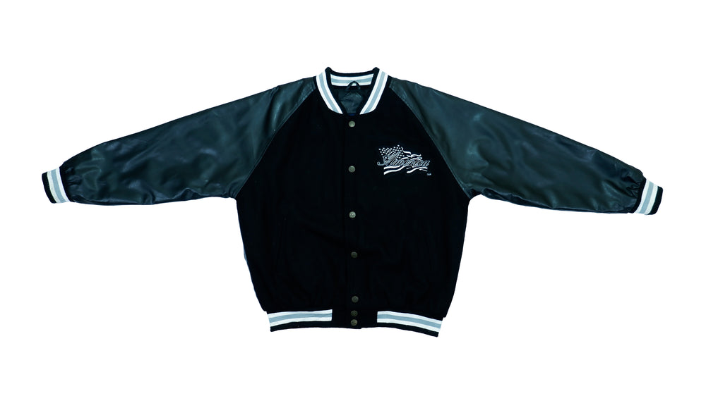 Retro Vintage - Black Leather America Jacket 1990s Large