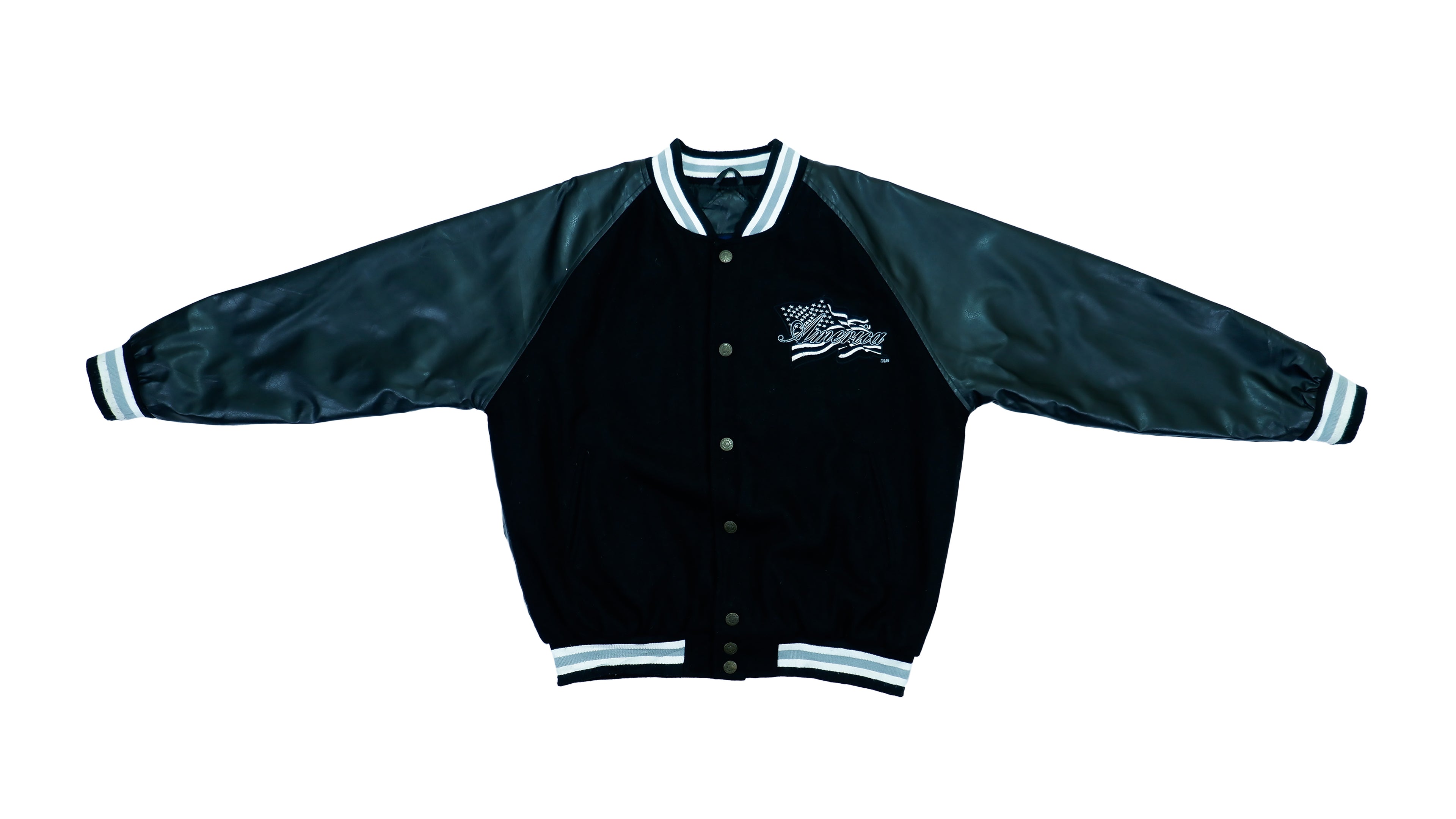 Retro Vintage - Black Leather America Jacket 1990s Large