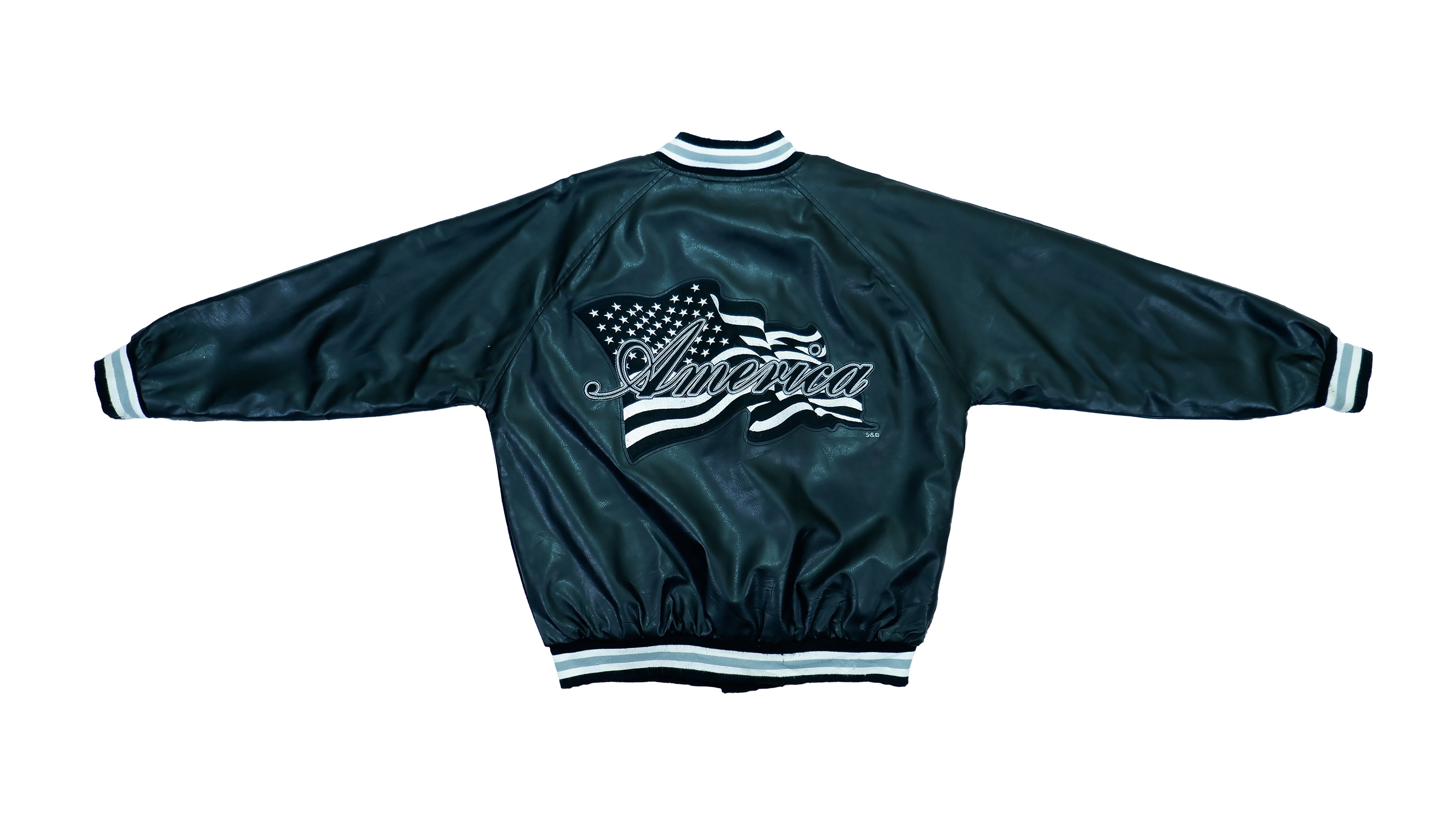Retro Vintage - Black Leather America Jacket 1990s Large