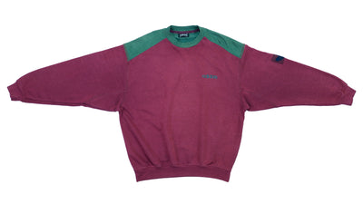 Adidas - Dark Red with Green Crew Neck Sweatshirt 1990s Large