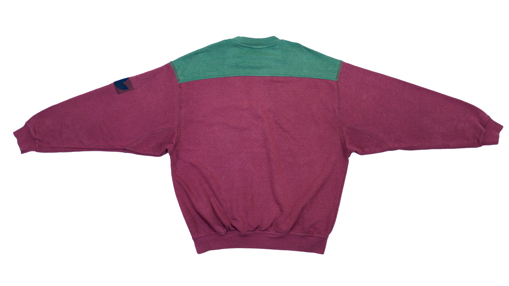 Vintage Retro Adidas - Dark Red with Green Crew Neck Sweatshirt 1990s Large