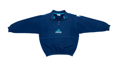 Adidas - Blue 1/4 Zip Sweatshirt 1990s Large