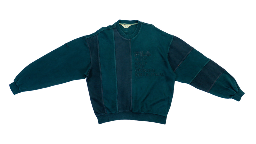 Vintage Retro Fila - Dark Green & Black Crew Neck Sweatshirt 1990s Large