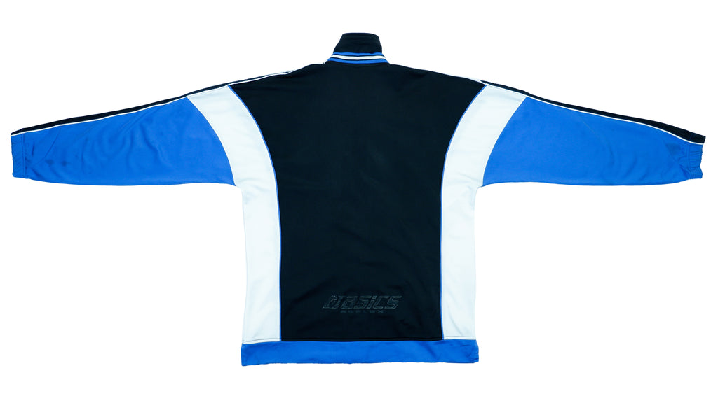Vintage Retro Asics - Blue and B&W Taped Logo Track Jacket 1990s Large