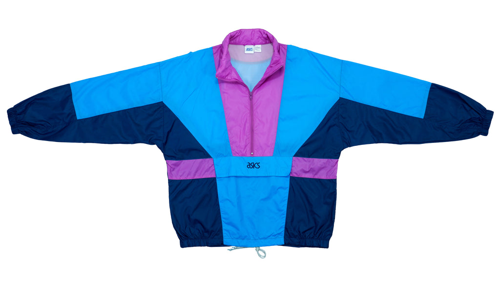 Vintage Retro Asics - Two Tone Blue and Pink 1/4 Zip Windbreaker 1990s Large