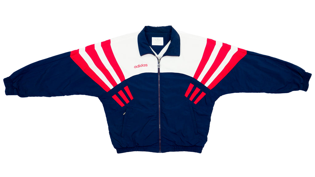 Adidas - Red, White and Blue Stripes Windbreaker 1990s Large vintage Retro