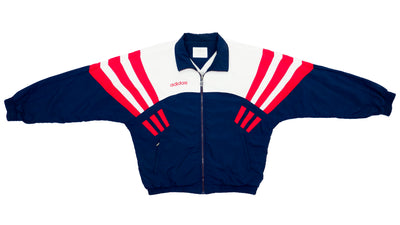 Adidas - Red, White and Blue Stripes Windbreaker 1990s Large